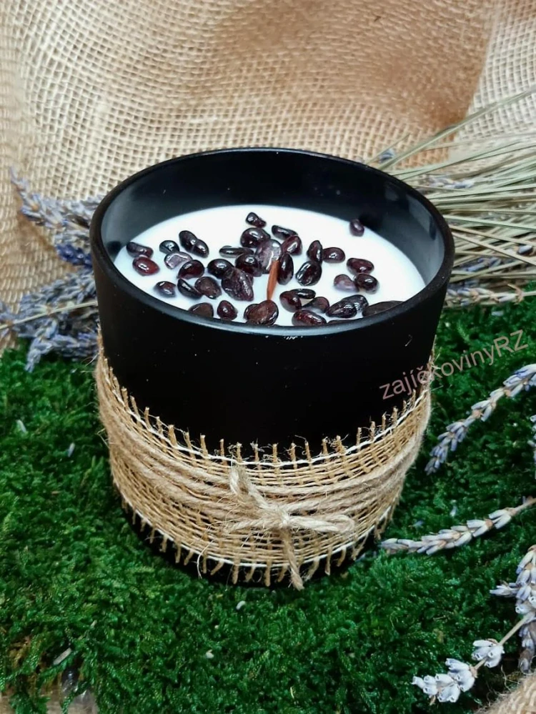 Vonná svíčka s minerály, GRANÁT, velká, 400g