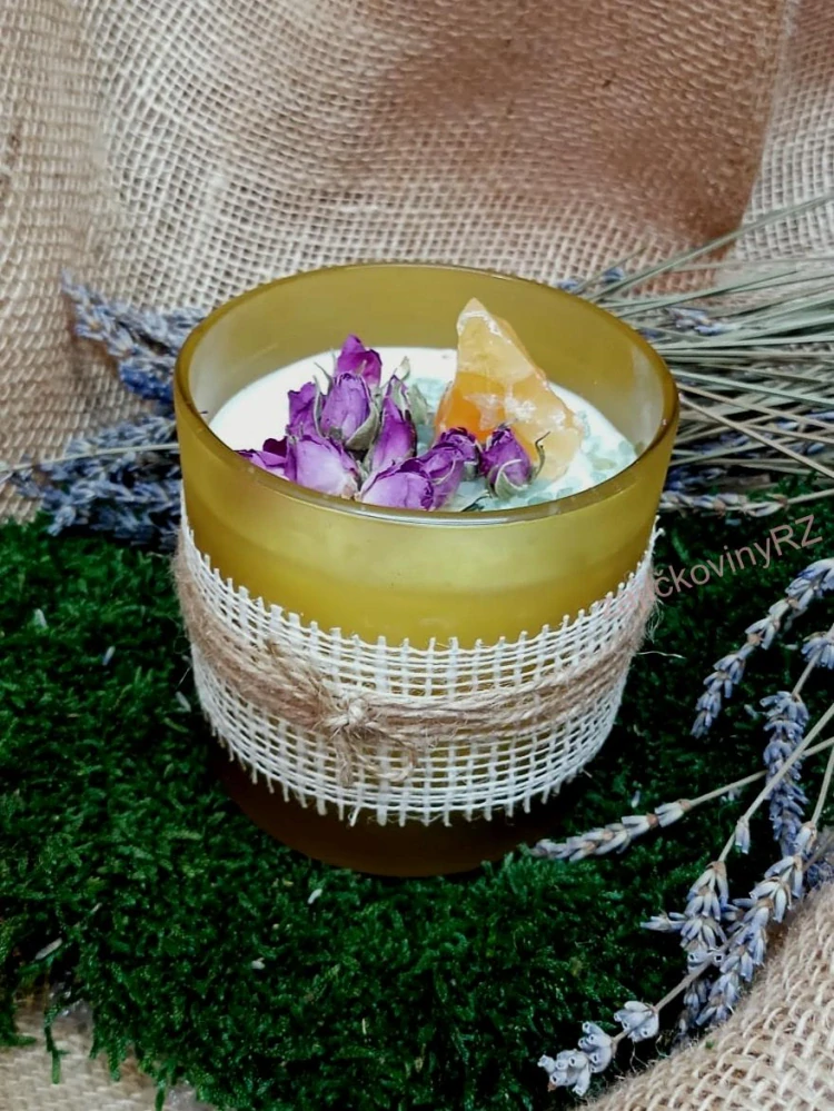Vonná svíčka s minerály, KALCIT, velká, 400g