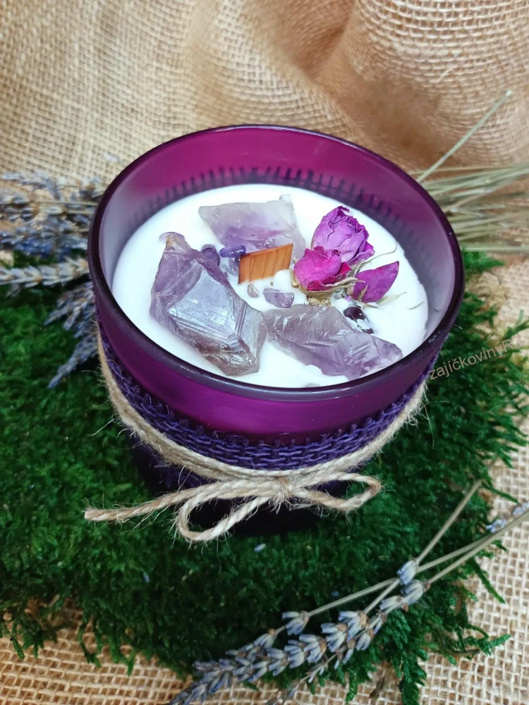 Vonná svíčka s minerály, AMETYST 3 ks, velká, 400g