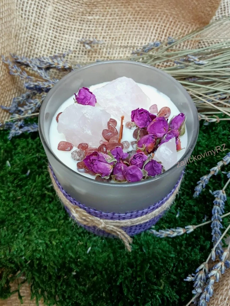 Vonná svíčka s minerály, RŮŽENÍN 3 ks, velká, 400g