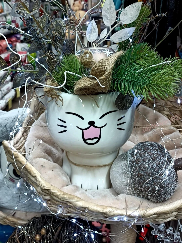 Květináč kočka, smějící se, 20 cm