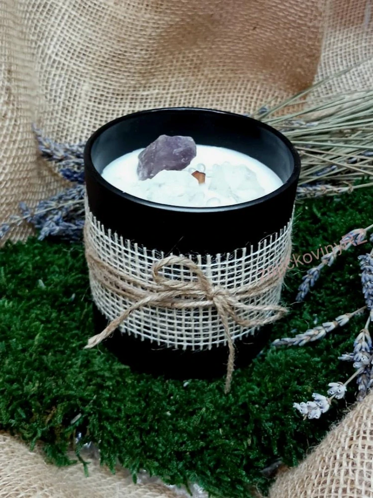 Vonná svíčka s minerály, AMETYST a KŘIŠŤÁL, velká, 400g