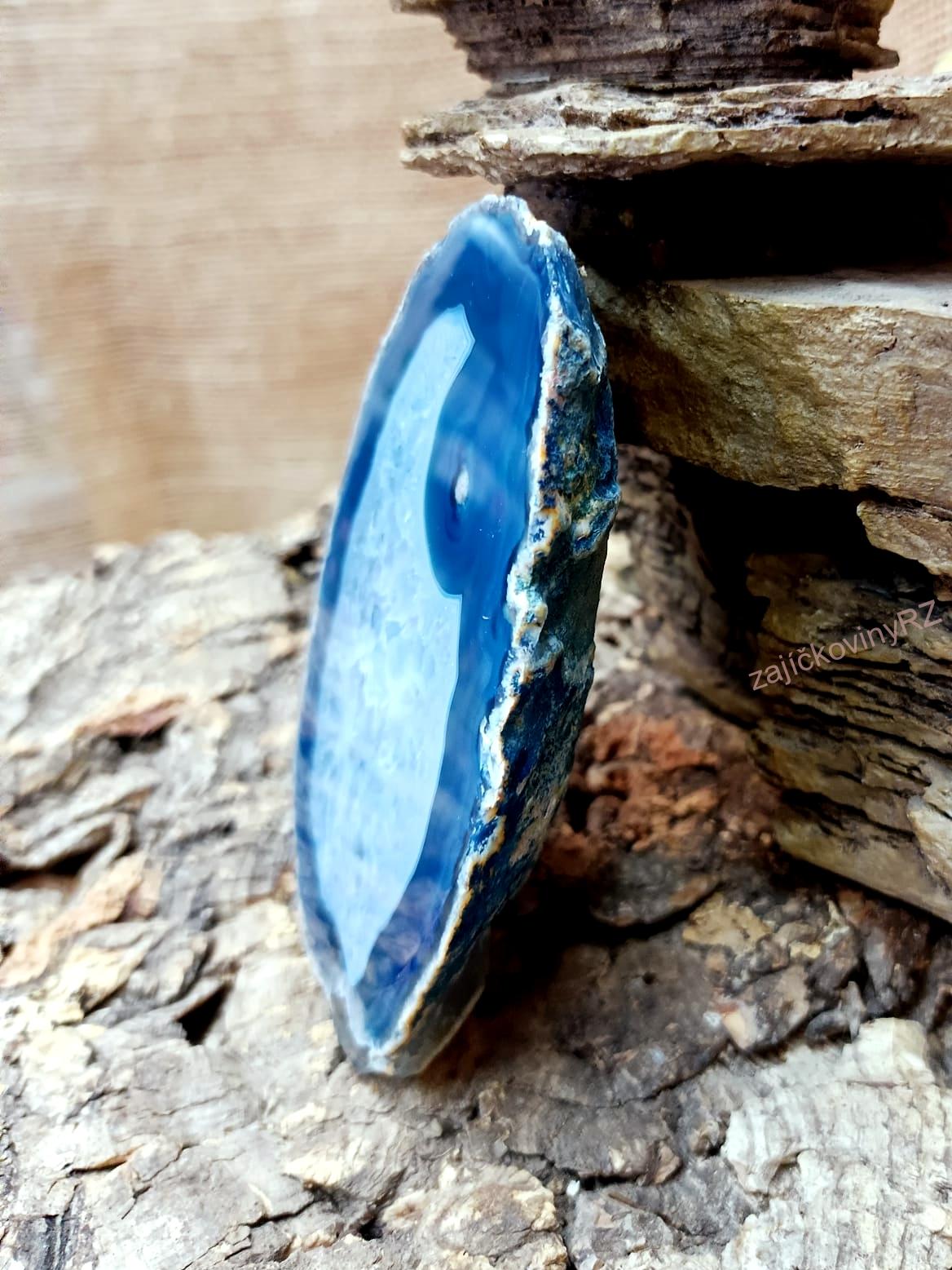 Achátový plát modrý XL, cca 12x9x2 cm