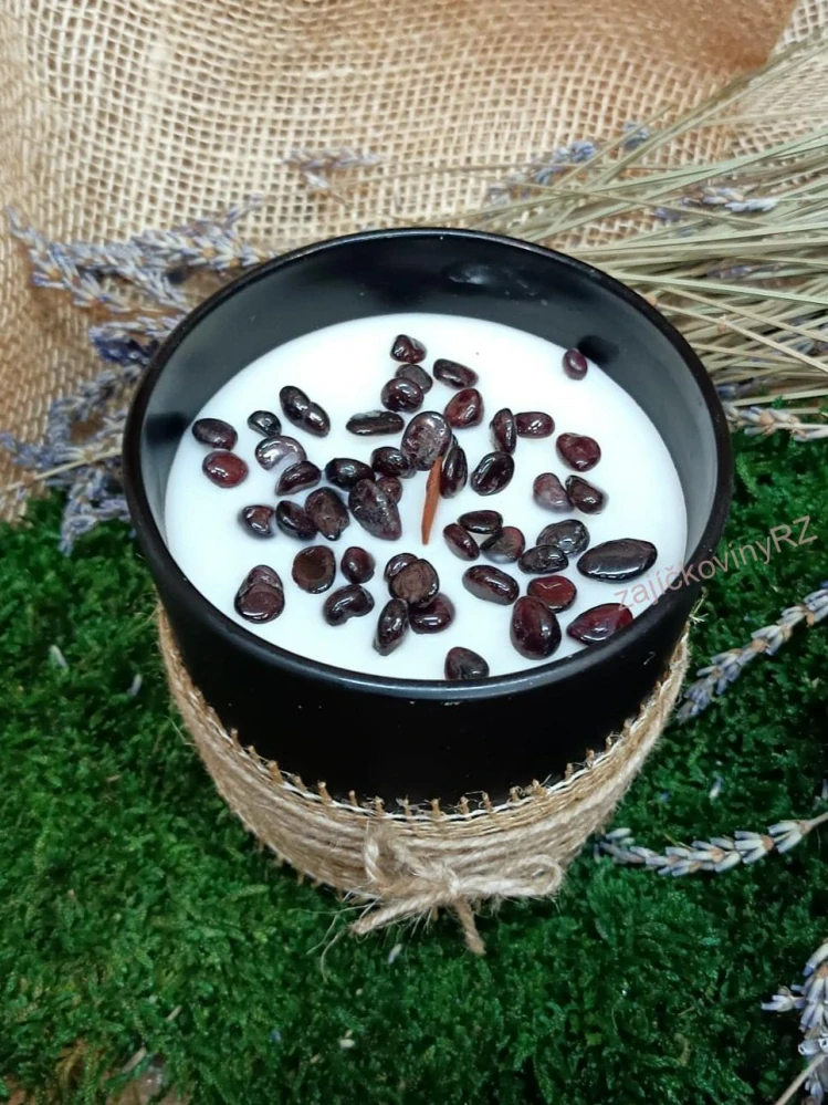 Vonná svíčka s minerály, GRANÁT, velká, 400g