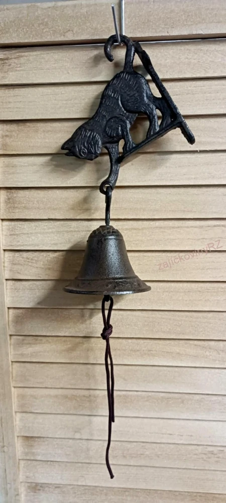 Litinový zvon hnědý, kočka, 23 cm