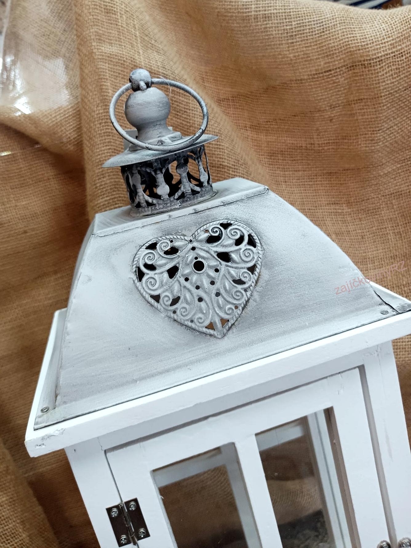 Lucerna dřevěná bílá, 55 cm