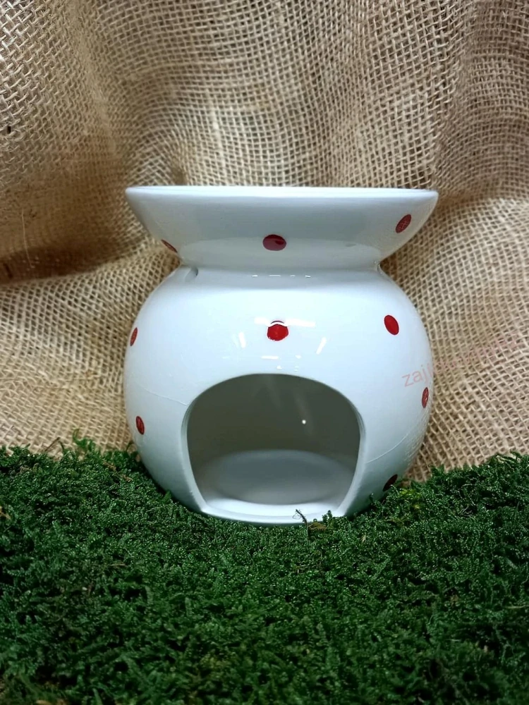Aromalampa, bílá s červenými puntíky, 13 cm