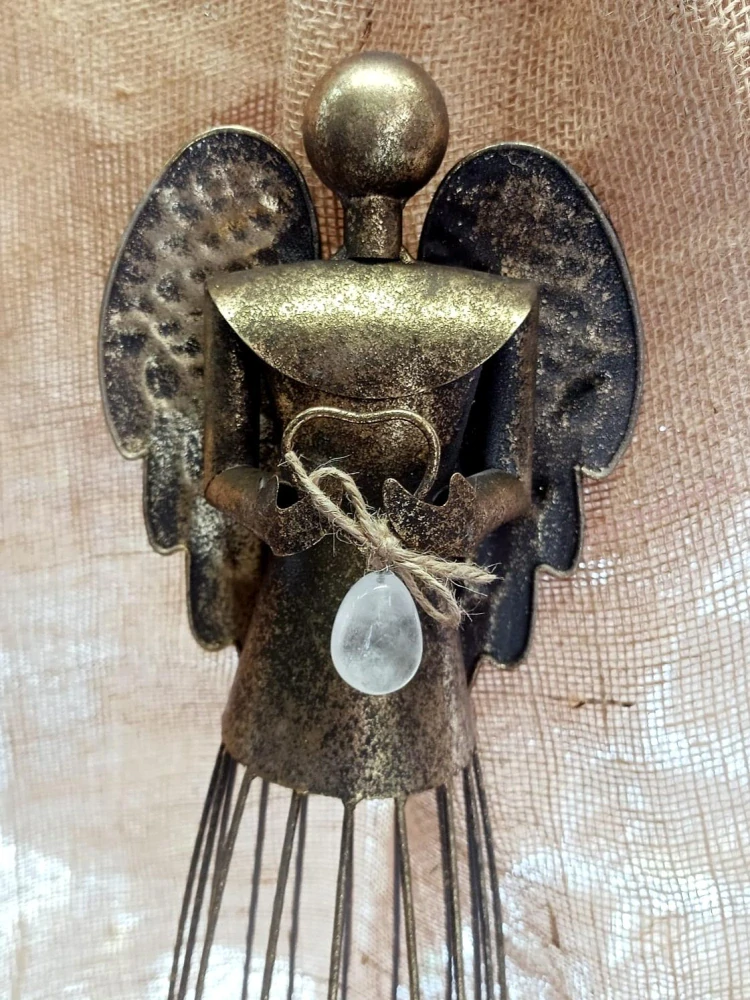 Plechový anděl s přívěskem, zlatý XL, 54 cm