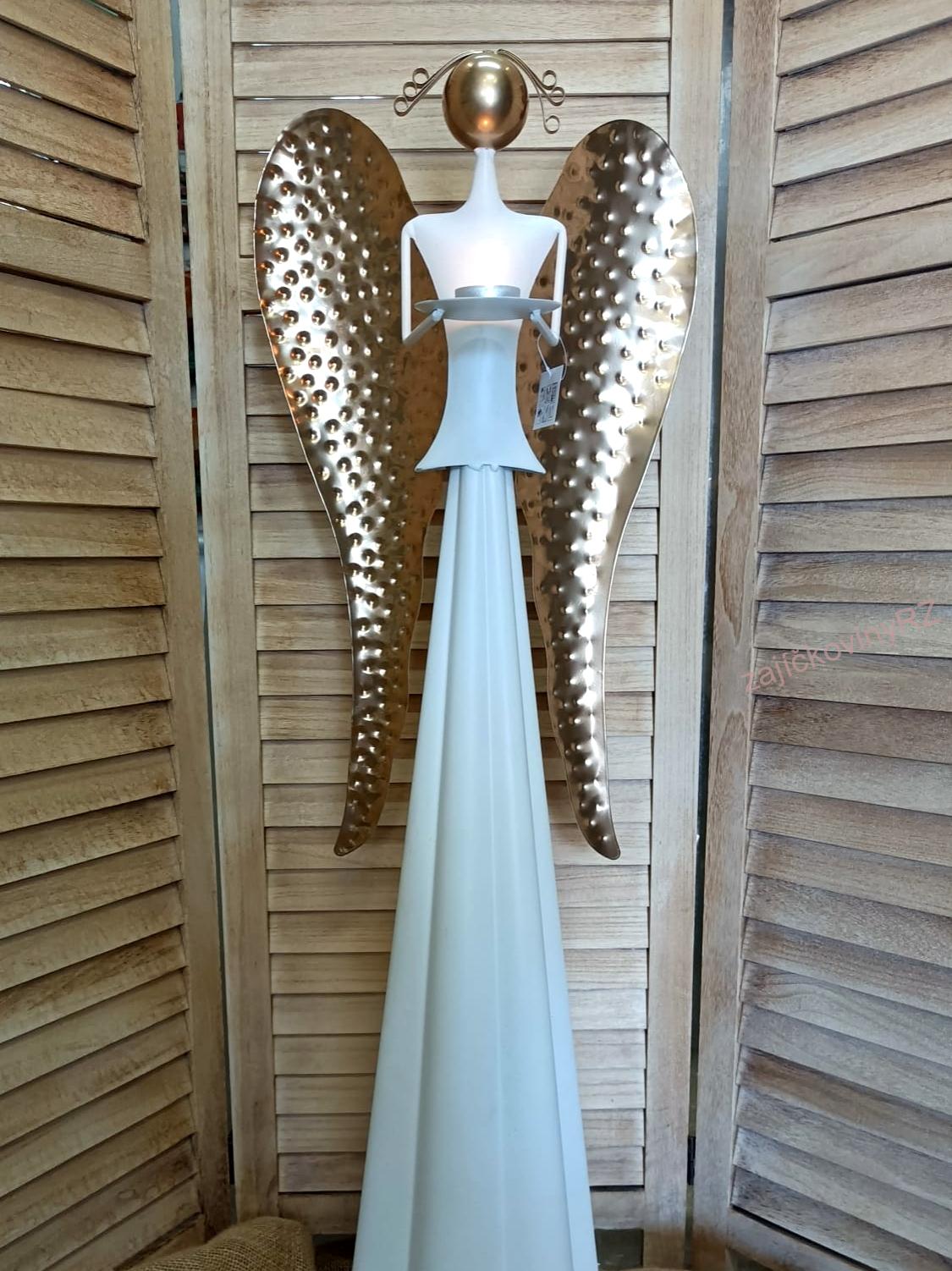 Plechový anděl MAXI, zlatá křídla, 100 cm
