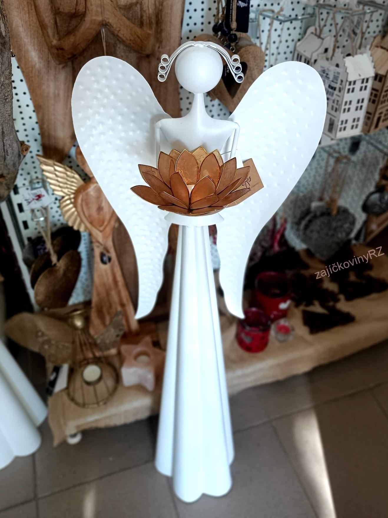 Plechový anděl MAXI, svícen, 100 cm