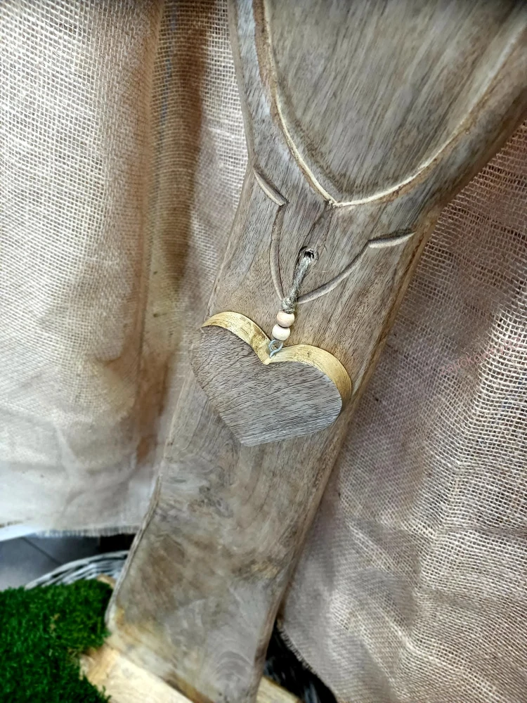 Dřevěný anděl MAXI, ZLATÁ kovová křídla, 115 cm