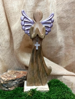 Dřevěný anděl kovová křídla, křížek RŮŽENÍN, cca 33 cm