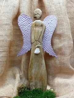 Dřevěný anděl XL, kovová křídla, STARORŮŽOVÁ ,RŮŽENÍN, 50 cm