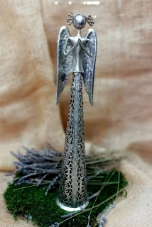 Plechový anděl stříbrný, 39 cm