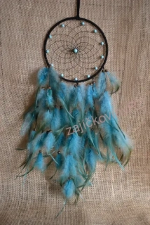 Lapač snů, 50 cm, černý s tyrkysovými peříčky