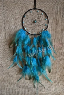 Lapač snů, 50 cm, černý s tmavě tyrkysovými peříčky