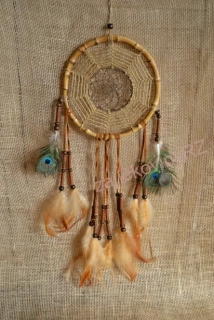 Lapač snů s pavími pery, 45 cm, z bambusu