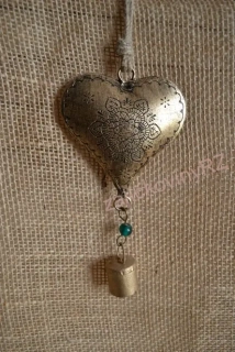 Závěsné velké zlaté srdce se zvonkem, 23 cm