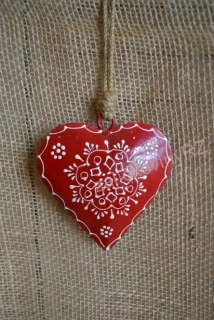 Závěsné plechové srdce, 10x9 cm, červené, malované