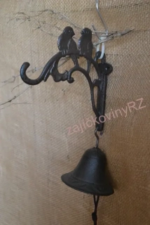 Litinový zvon hnědý, s ptáčky, 27 cm
