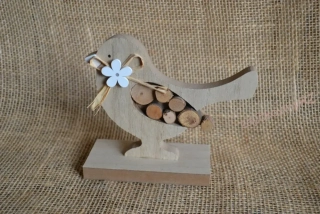 Dřevěný ptáček s kytičkou, 12,5x14,5 cm