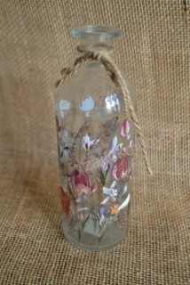 Skleněná vázička s motivem louky, 20 cm