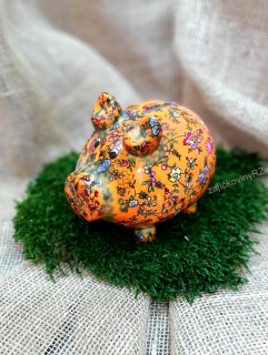 Pokladnička prasátko, oranžové s květy, 15 cm