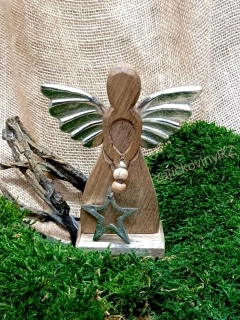 Anděl s hvězdou, 17 cm, dřevo, hliník