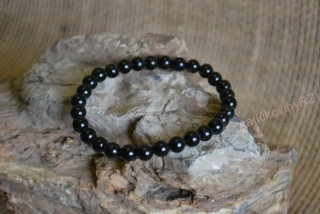 Náramek z minerálních kuliček, obsidián černý, průměr kuličky 6 mm