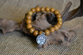 Náramek z minerálních kuliček, jaspis, se stromem života, průměr kuličky 10 mm