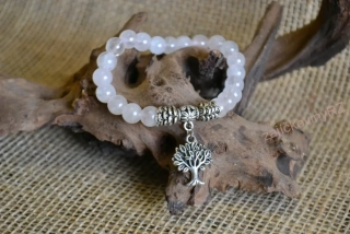 Náramek z minerálních kuliček, růženín, se stromem života, průměr kuličky 8 mm