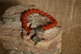 Náramek z minerálních kuliček, karneol, se stromem života, průměr kuličky 8 mm