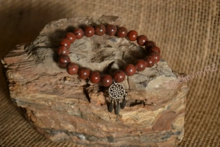 Náramek z minerálních kuliček, obsidián mahagonový, s lapačem snů, průměr kuličky 8 mm