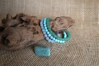 Náramky sada zelená 3 ks korálek 6 mm + 1 ks kámen avanturín 3-4 cm