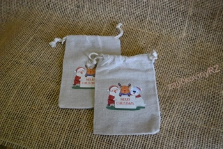 Sáček plátěný, vánoční motiv, 10x14 cm