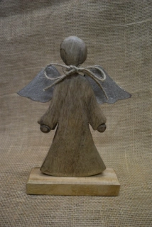Dřevěný anděl, kovová křídla, 28 cm