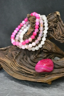 Náramky sada 3 ks korálek 6 mm + 1 ks kámen achát dobarvovaný, 3-4 cm