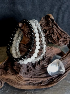 Náramky sada 3 ks korálek 6 mm + 1 ks kámen křišťál, 3-4 cm