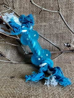 JK ANIMALS kost s bavlněným uzlem 9 cm, modrá