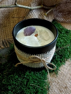 Vonná svíčka  s minerály, AMETYST a KŘIŠŤÁL, velká, 400g