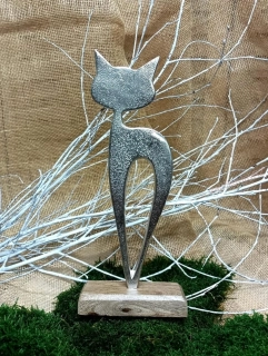 Kočka kovová na podstavci, 32 cm