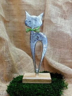Kočka kovová na podstavci, 32 cm