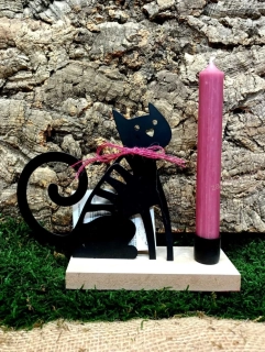 Svícen černá kočka na podstavci