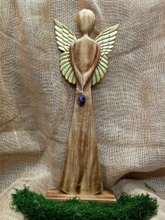 Dřevěný anděl XXL, kovová křídla, ZLATÁ, AMETYST, 60 CM 