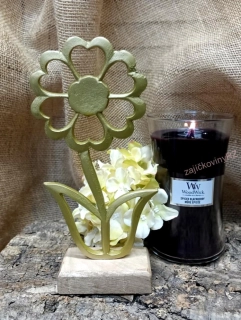 Květina ZLATÁ, hliník, dřevo 25 cm